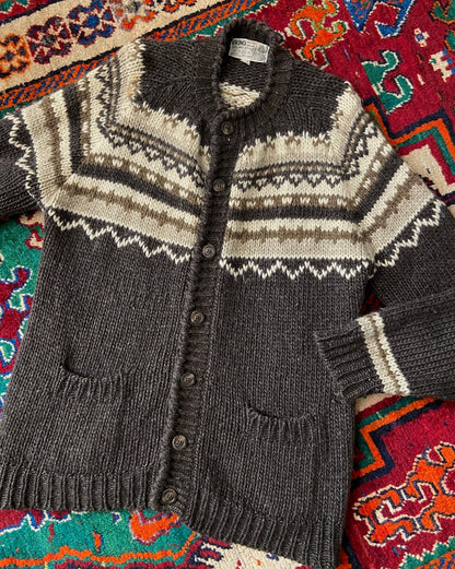Vintage 1970s Brown Icelandic Wool Chunky Cardigan
