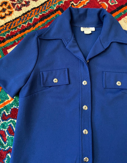 Vintage 1970s Navy Dagger Collar Shirt