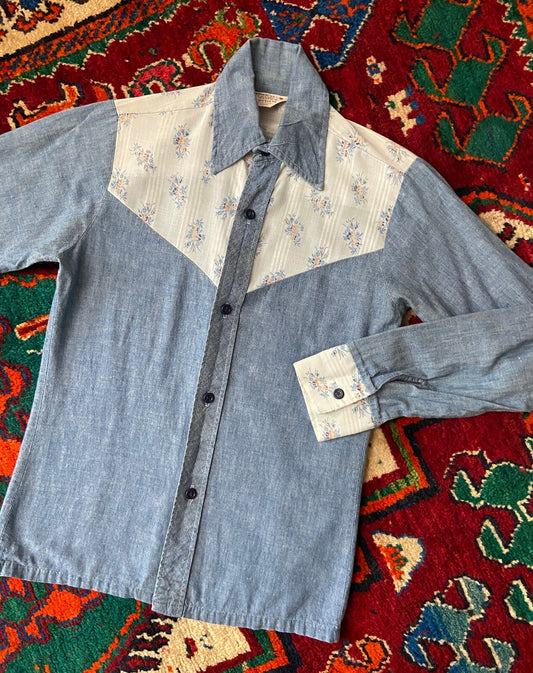 Vintage 1970s XS Floral Western Shirt