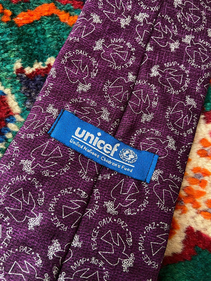 Vintage 80s Purple UNICEF Silk Tie