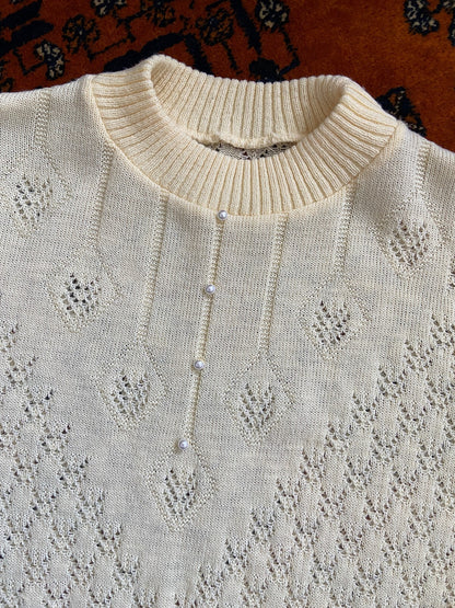 Vintage 1980s Pale Yellow Pearl Knit