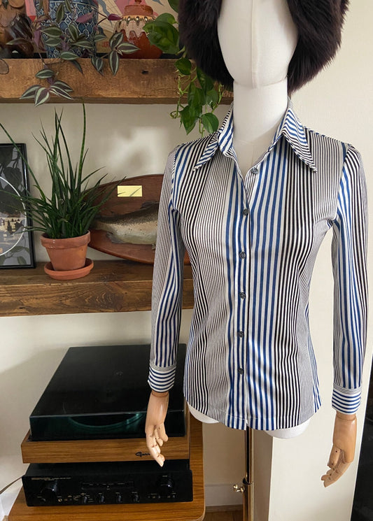 Vintage 1970s Navy & Black Striped Shirt