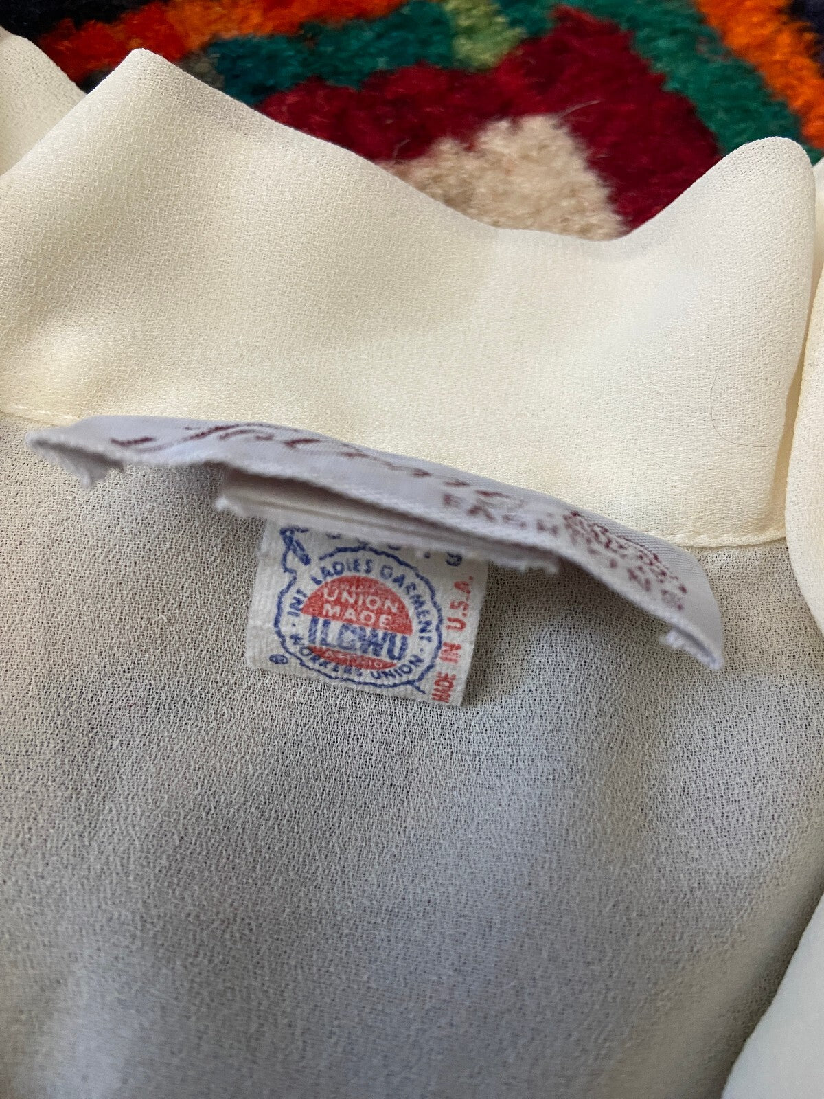 Vintage 1970s Cream Ruffle Tie Blouse
