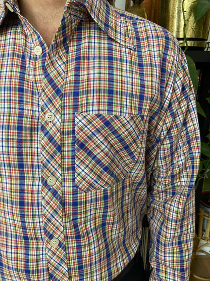 Vintage 1970s Fine Check Dagger Collar Shirt