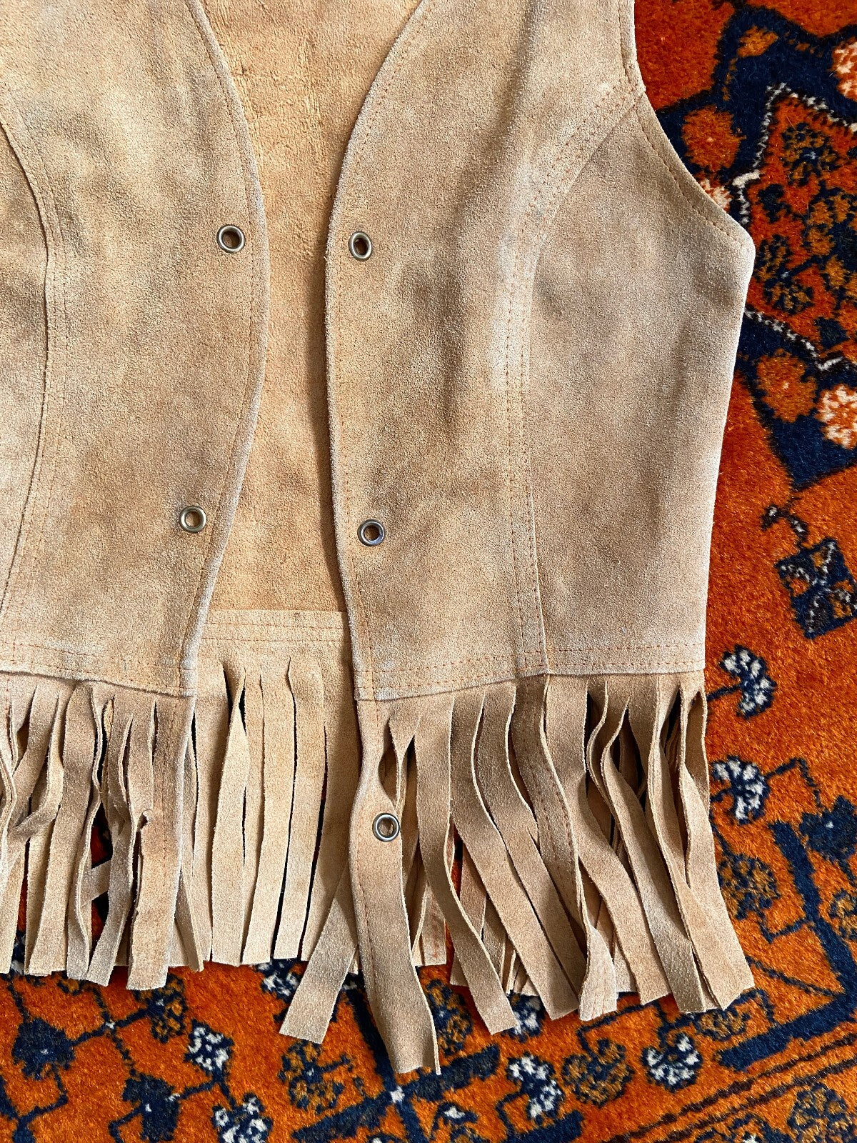 Vintage 1970s Beige Suede Fringe Vest