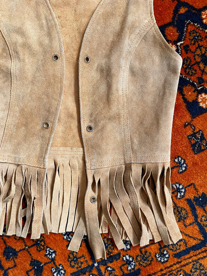 Vintage 1970s Beige Suede Fringe Vest