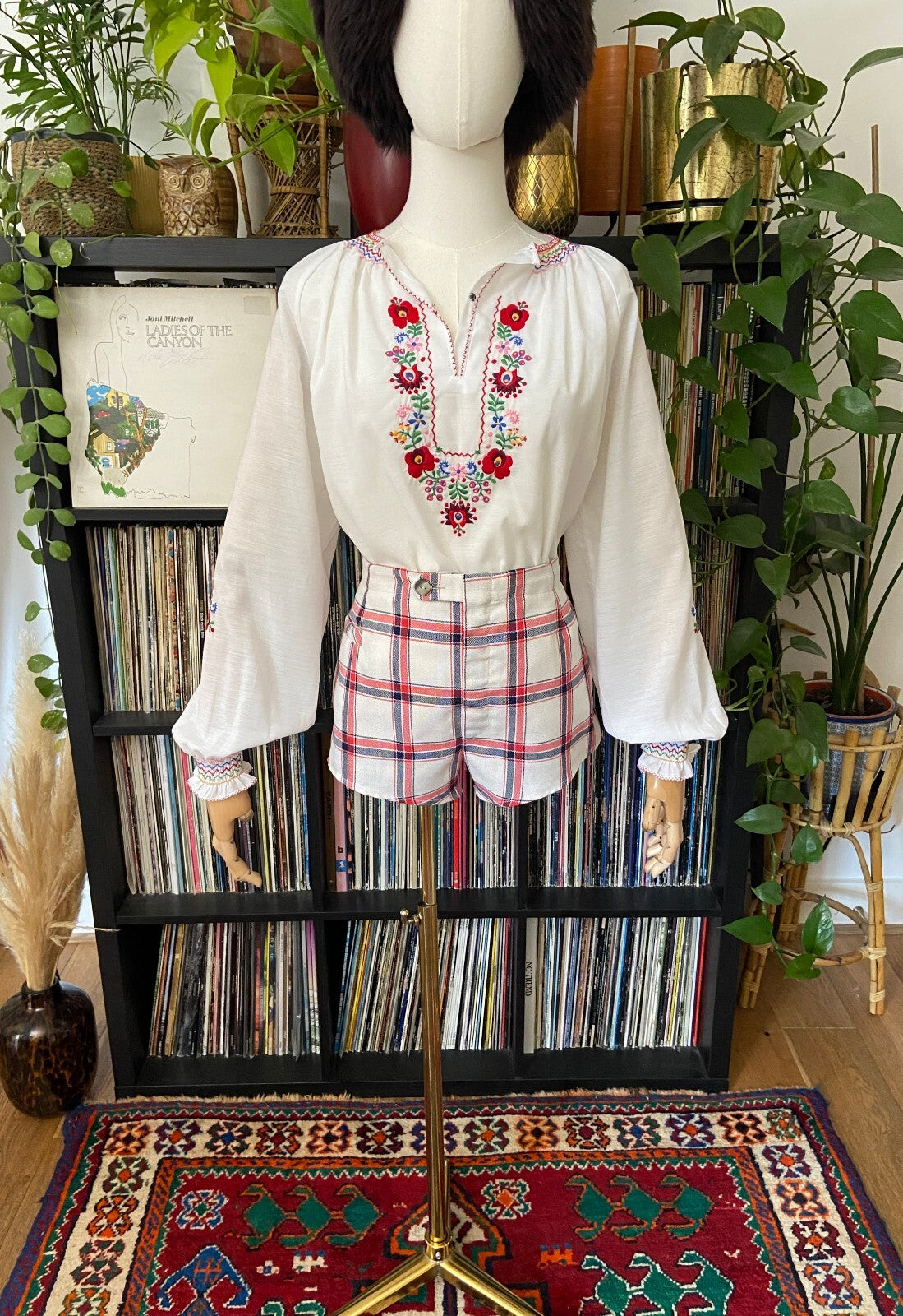 Vintage 1970s White & Red Check Shorts