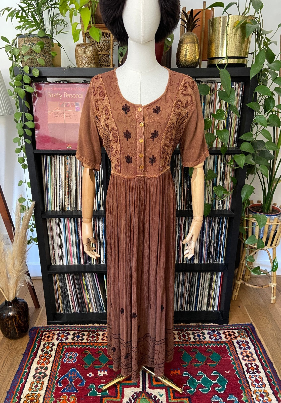 Vintage 1980s Brown Bohemian Hippie Dress