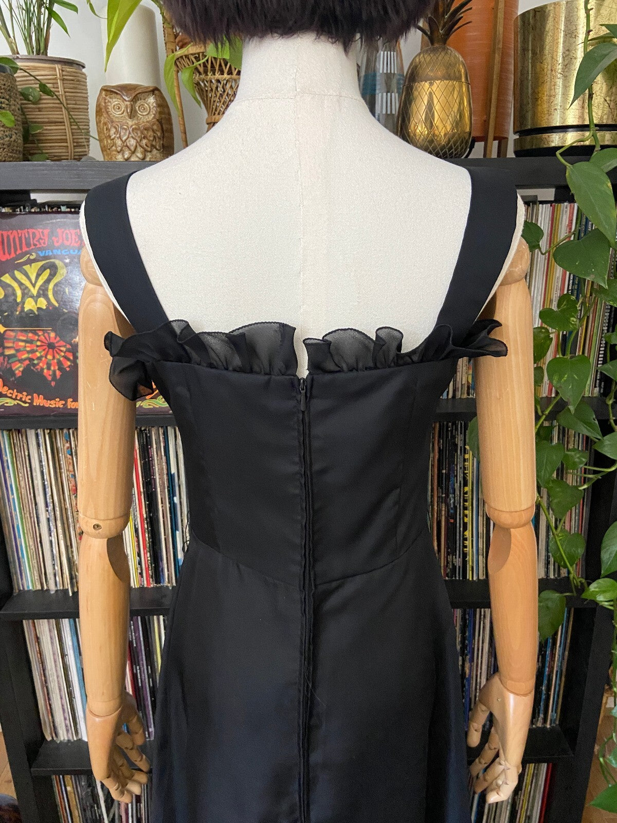 Vintage 1970s Black Embroidered Maxi Dress