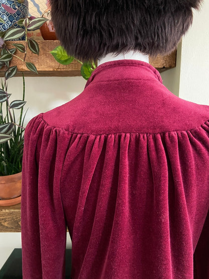 Vintage 1970s Burgundy Velour Zip Up Top