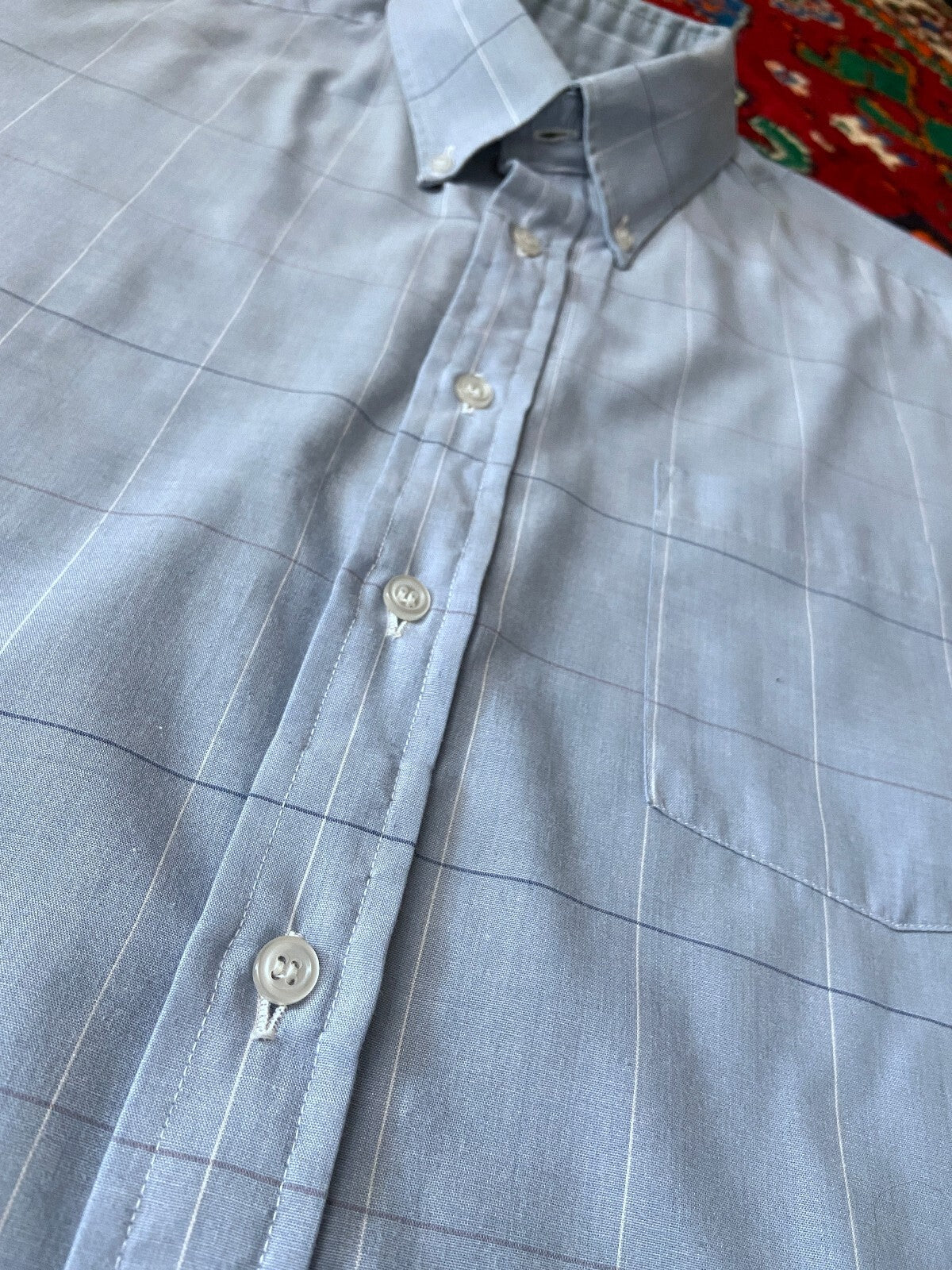 Vintage 1970s Blue Button Collar Shirt