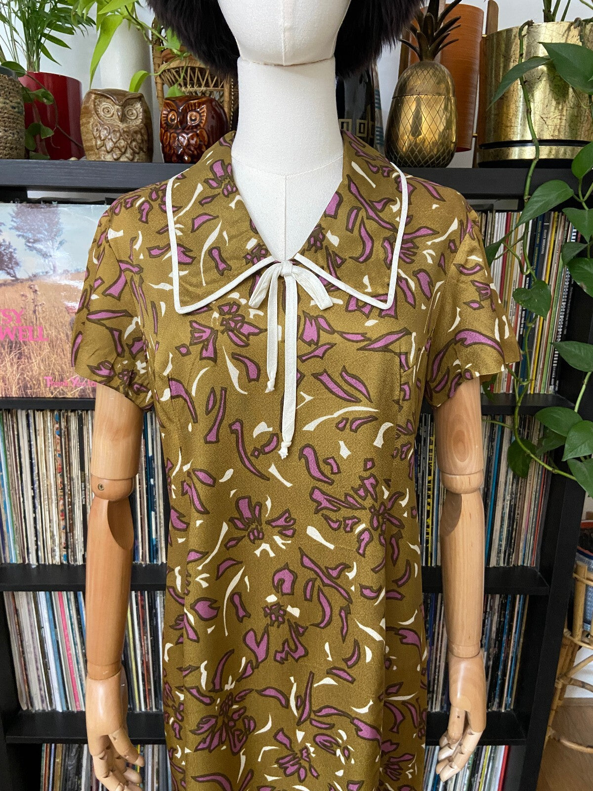 Vintage 1970s Ochre Collared Dress