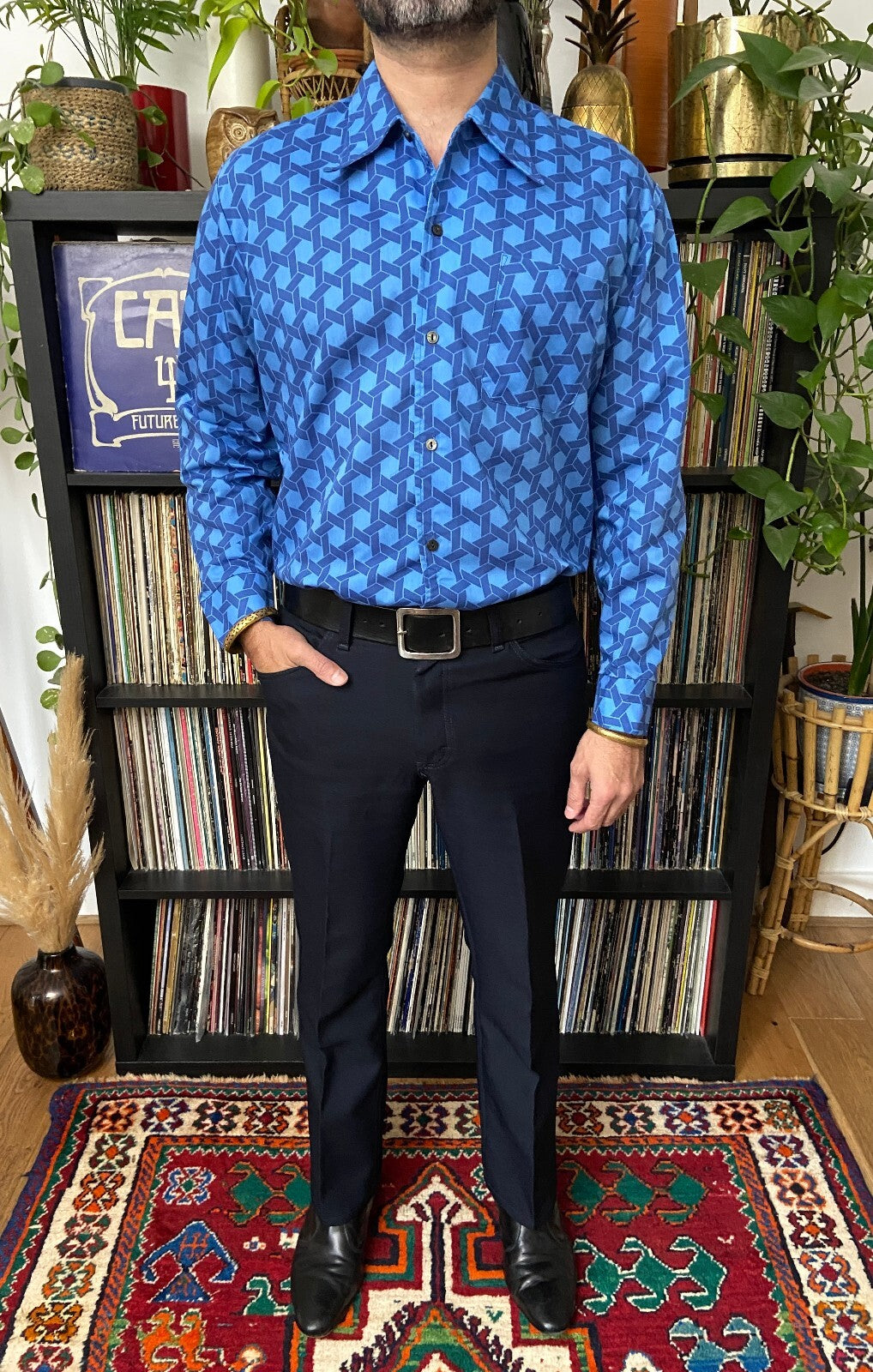 Vintage 1970s Geometric Print Dagger Collar Shirt