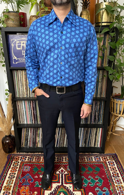 Vintage 1970s Geometric Print Dagger Collar Shirt