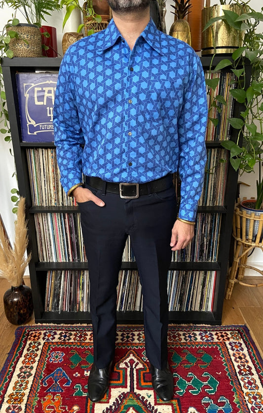 Vintage 1970s Geometric Print Dagger Collar Shirt