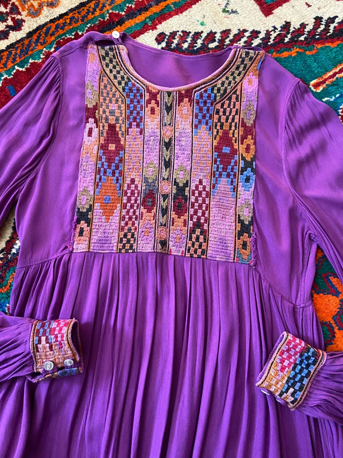 Vintage 1970s Purple Afghan Maxi Dress