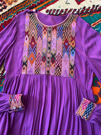 Vintage 1970s Purple Afghan Maxi Dress