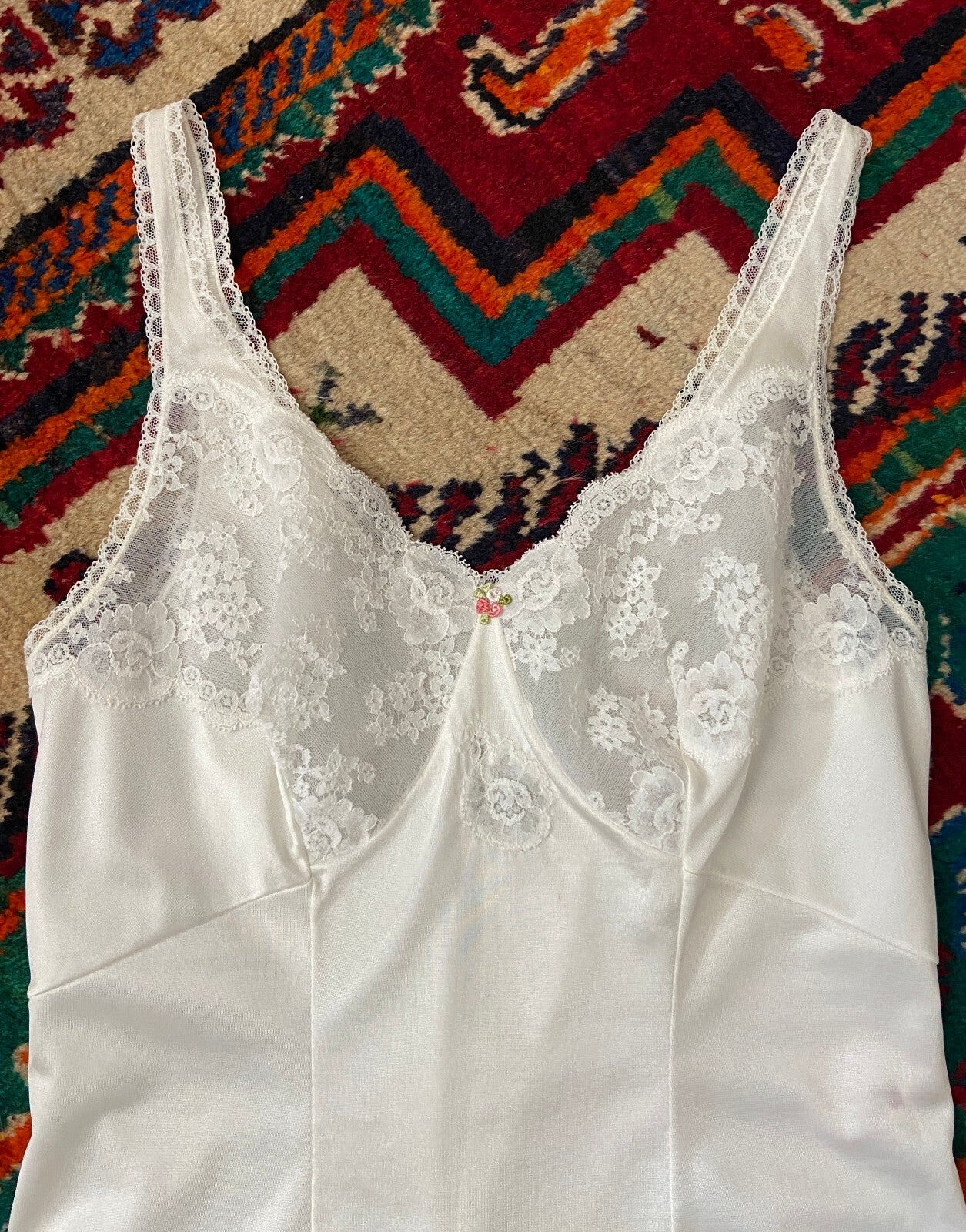 Vintage 1960s French White Lace Slip