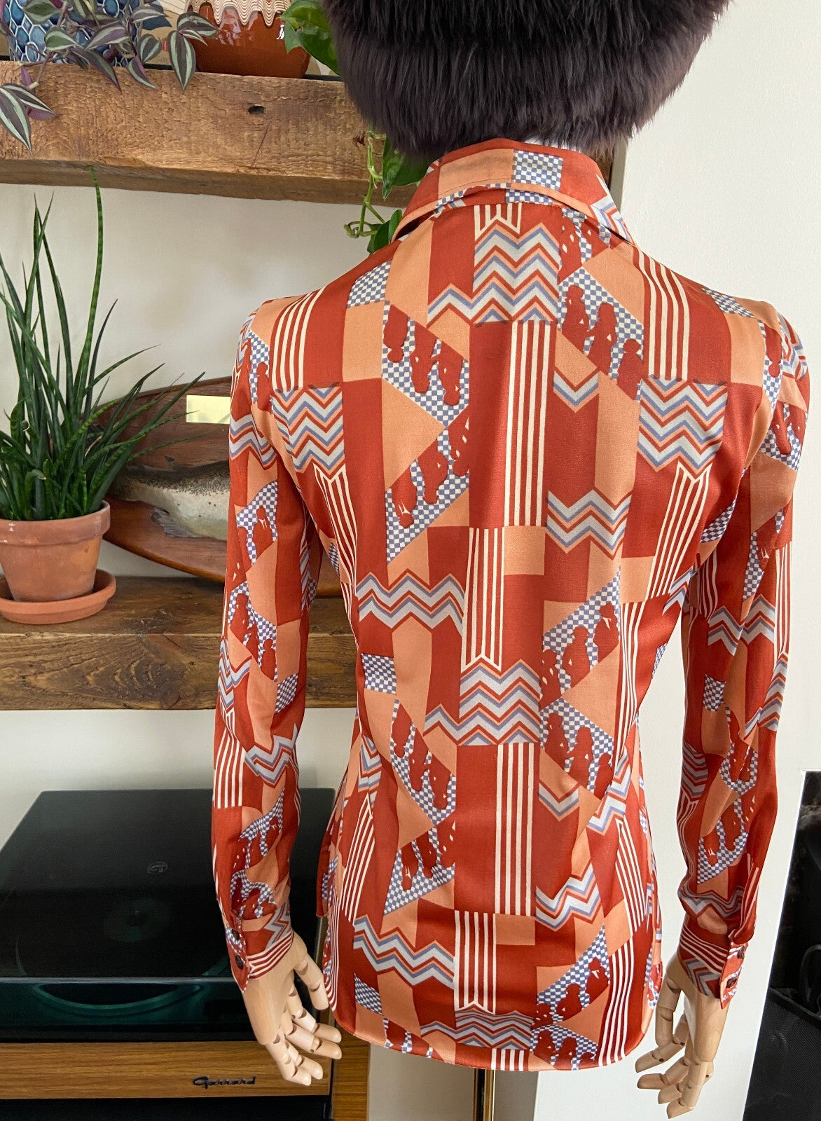 Vintage 1970s Brown Geometric Print Shirt