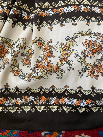 Vintage 1970s Brown Print Belted Dress