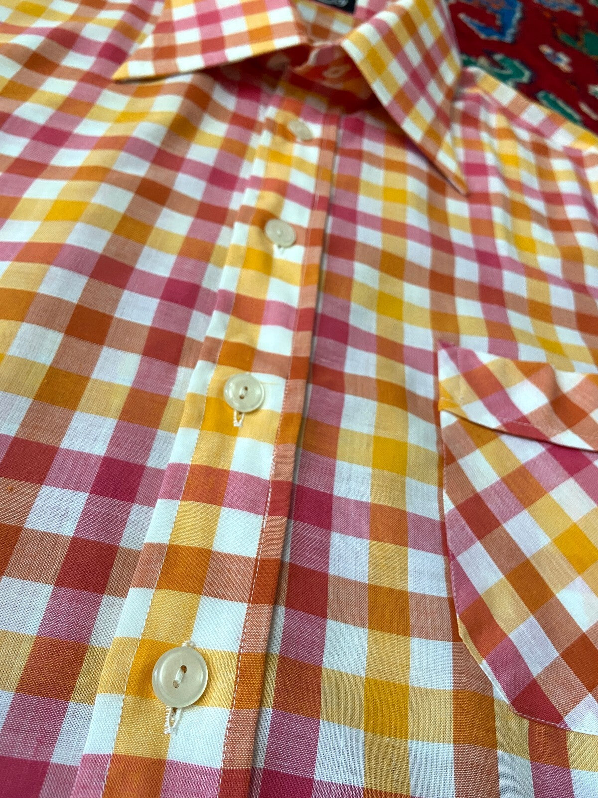 Vintage 1970s Pink & Yellow Deadstock Dagger Collar Shirt