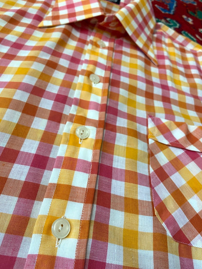 Vintage 1970s Pink & Yellow Deadstock Dagger Collar Shirt