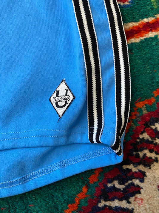 Vintage 1970s Pale Blue Stripe Trim Swim Shorts