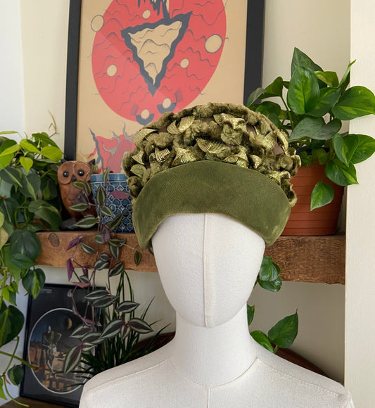 Vintage 1960s Green Velvet Textured Cocktail Hat