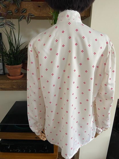 Vintage 1970s Cream & Red Pussybow Blouse