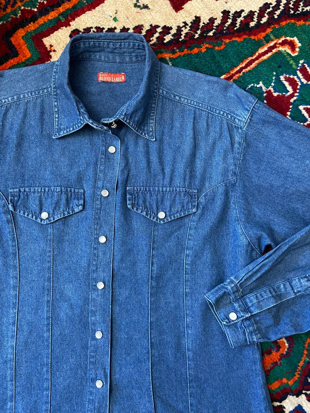 Vintage 90s Blue Denim Western Shirt