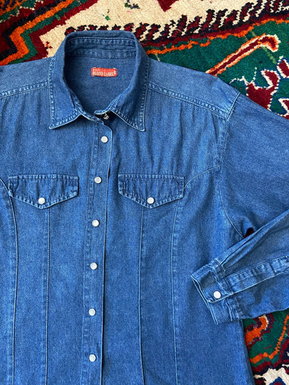 Vintage 90s Blue Denim Western Shirt