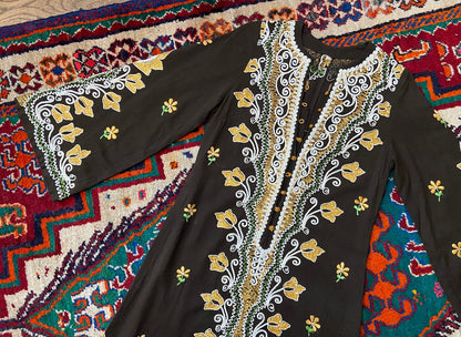 Vintage 1970s Brown Embroidered Kaftan Dress