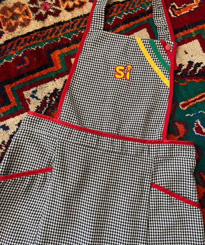 Vintage 1970s Black & White Houndstooth Apron Dress