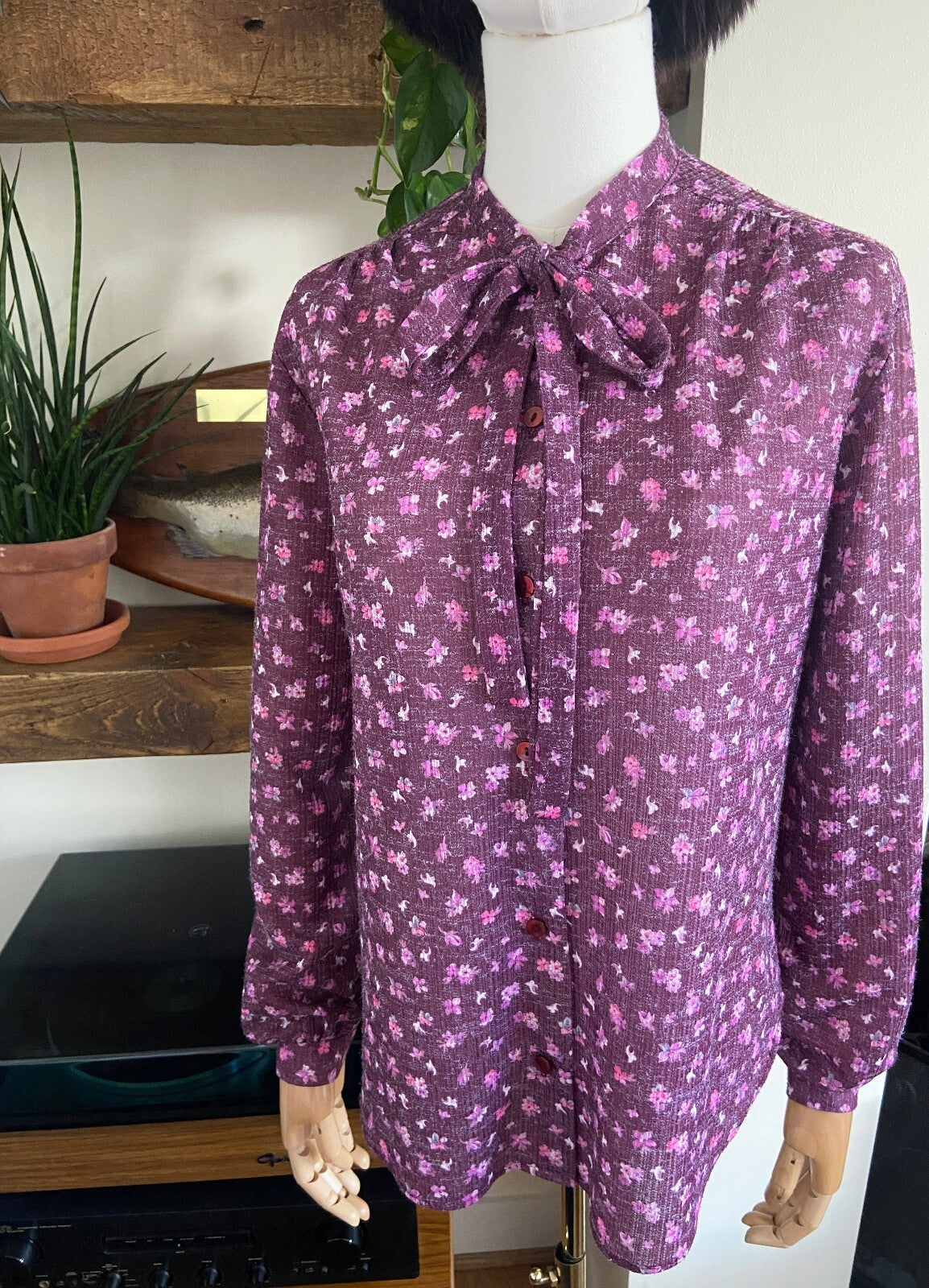 Vintage 1970s Purple Pussybow Blouse