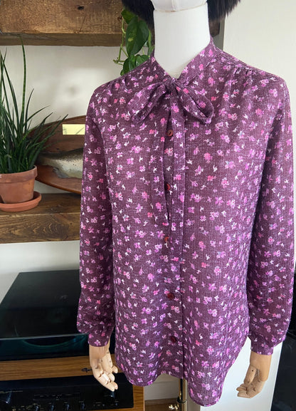 Vintage 1970s Purple Pussybow Blouse