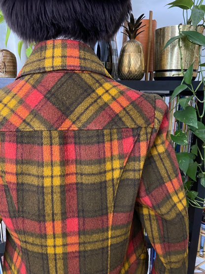Vintage 1970s Brown & Red Plaid Cropped Jacket
