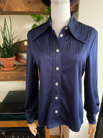 Vintage 1970s Navy Dagger Collar Shirt