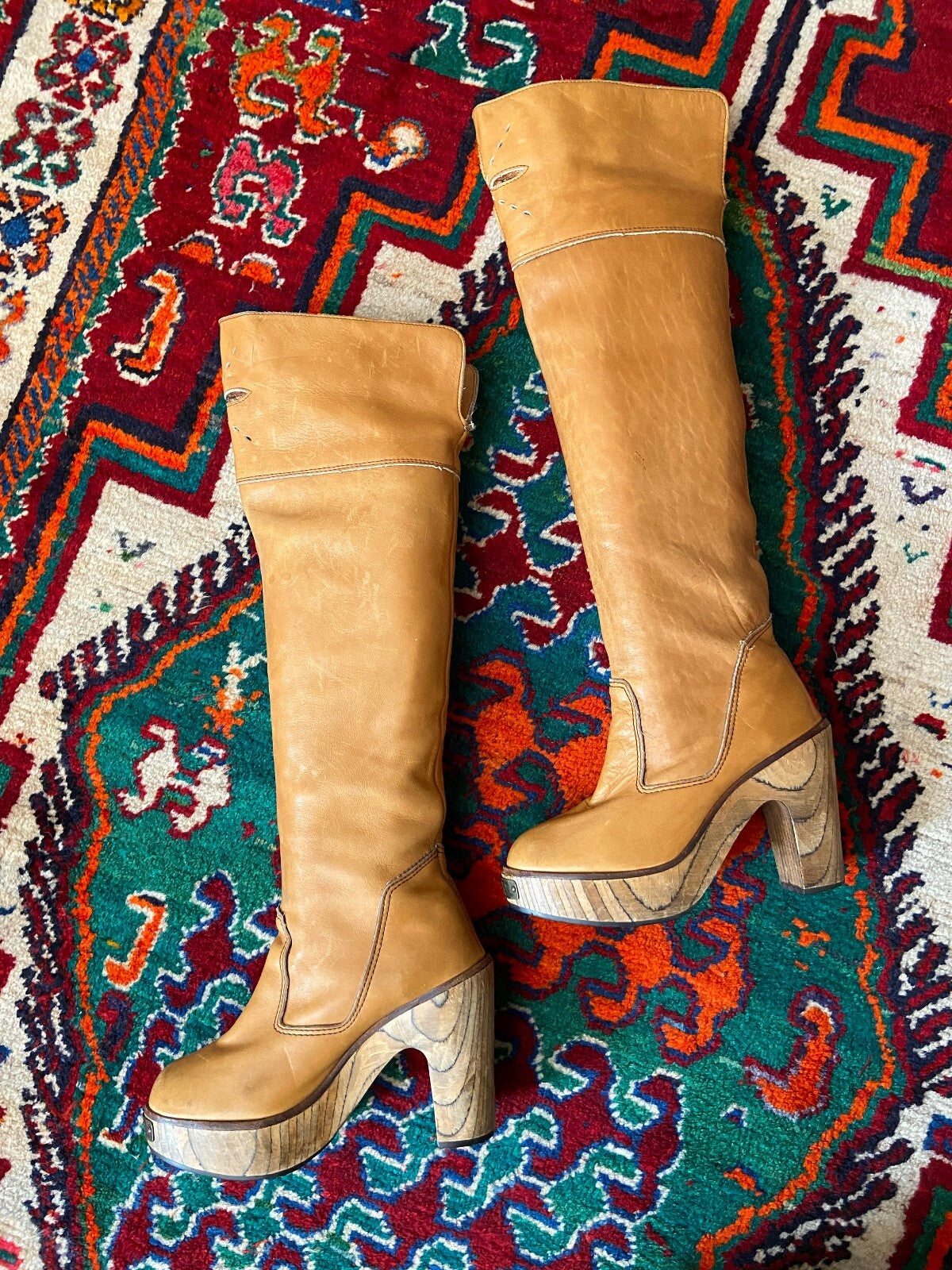 Vintage 1970s Rare Tan Zodiac Over The Knee Boots UK 3 - 3.5