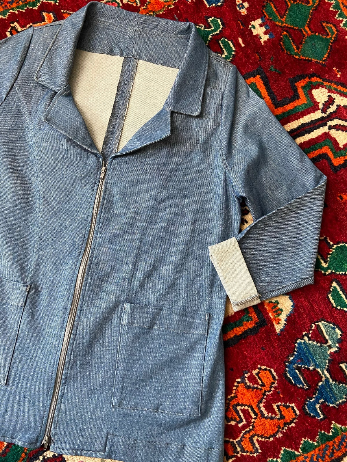 Vintage Blue Denim Zip Up Utility Jacket