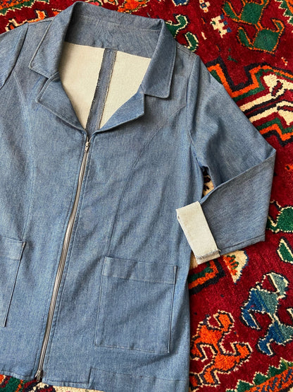 Vintage Blue Denim Zip Up Utility Jacket