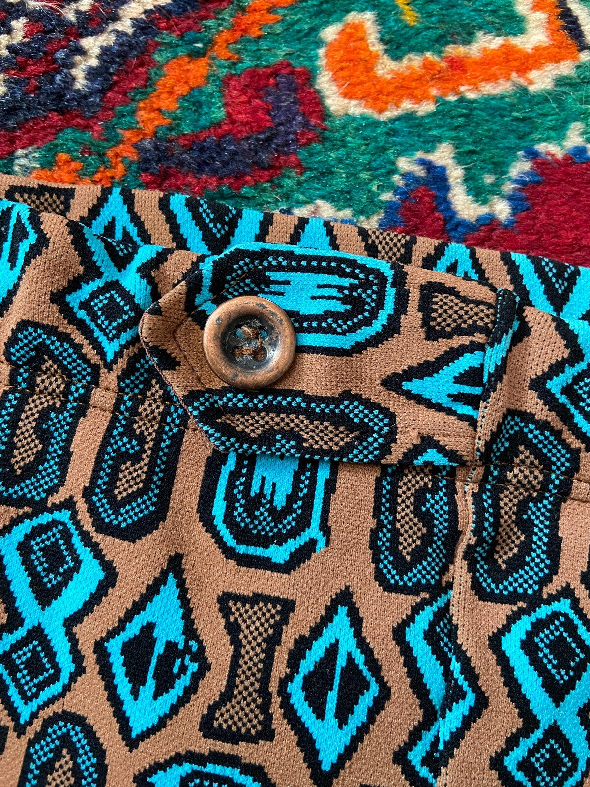Vintage 1970s Brown & Turquoise Print Swim Shorts