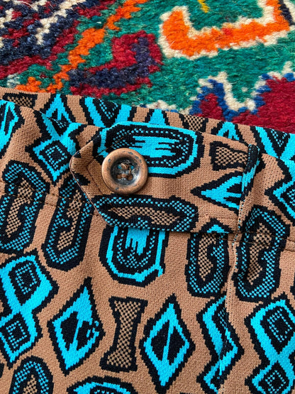 Vintage 1970s Brown & Turquoise Print Swim Shorts