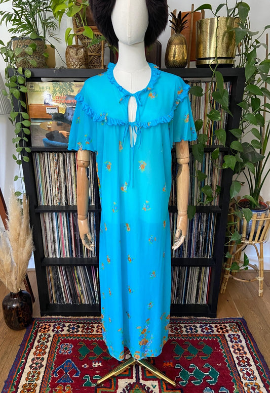 Vintage 1960s Blue Tie Up Night Dress