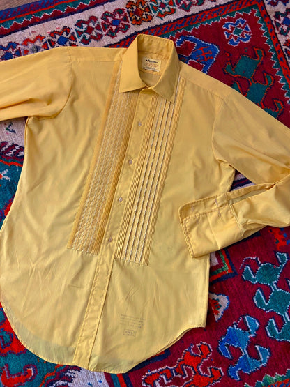 Vintage 1970s Yellow Pintuck Dress Shirt