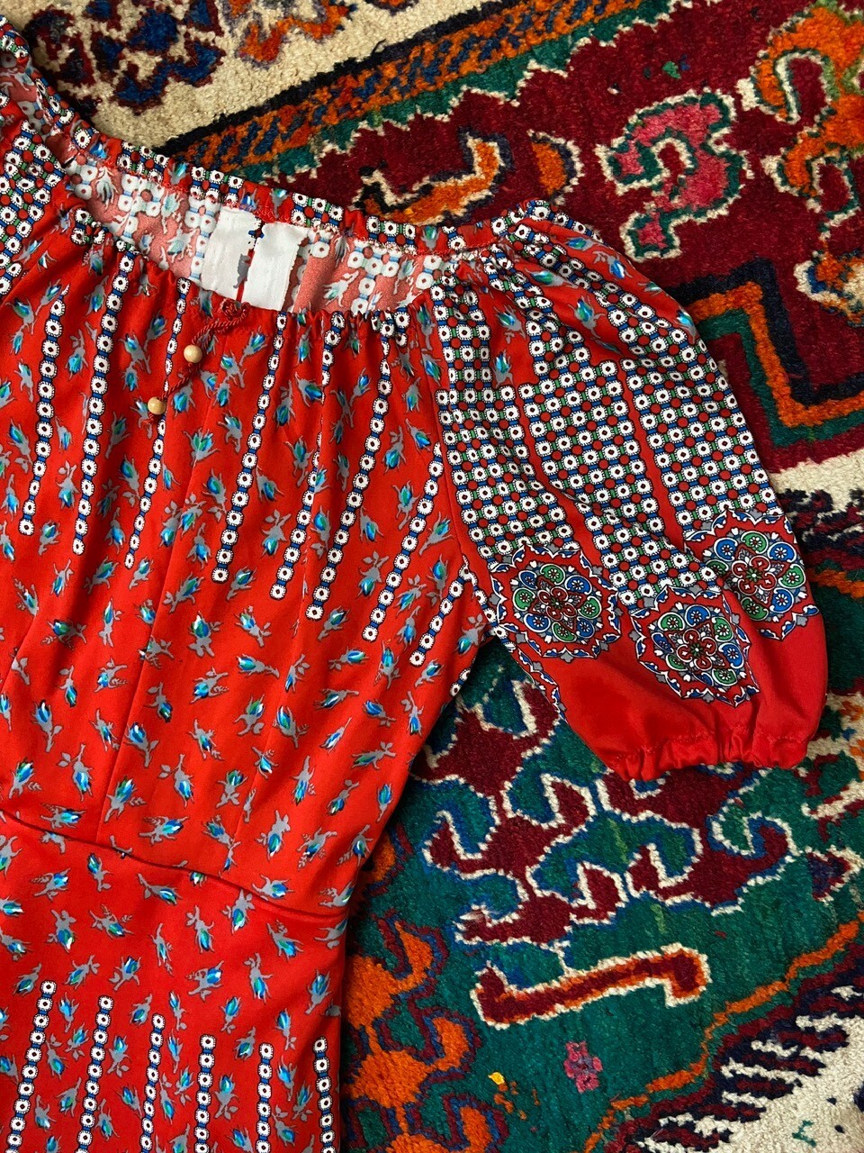 Vintage 1970s Red Patterned Folk Dress