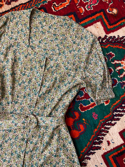 Vintage 90s Green Floral Tea Dress
