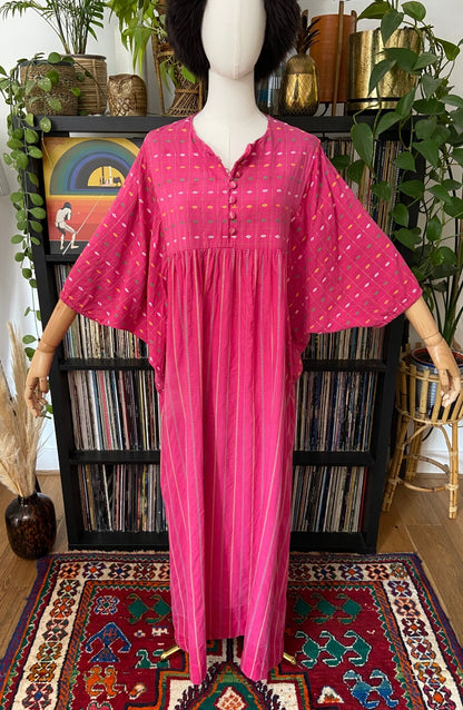Vintage 1970s Raksha Indian Cotton Pink Maxi Dress