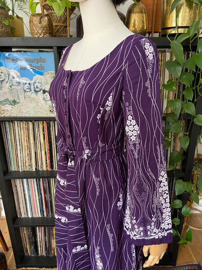 Vintage 1970s Purple Medieval Revival Maxi Dress