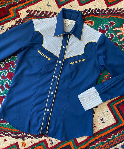 Vintage 1970s Navy & Gold Western Shirt