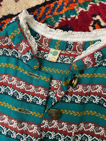 Vintage 1970s Green Folk Dress